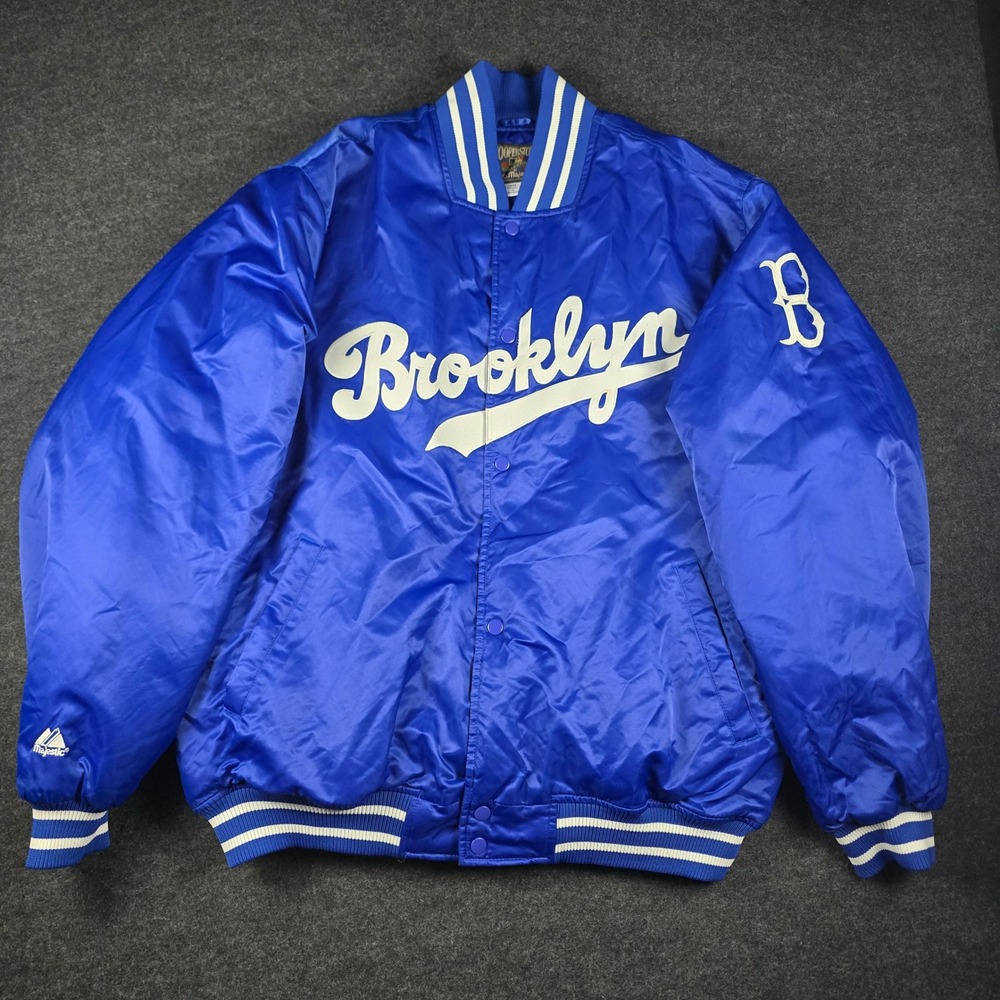 Majestic Cooperstown Collection Mens Blue Brooklyn Dodger Satin Jacket Size XXL
